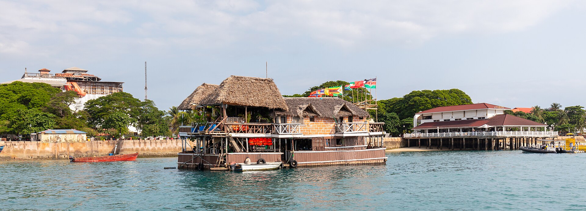Wide view across Stone Town harbour in Zanzibar